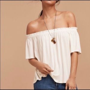 WILFRED Sartre off the shoulder top in Taupe